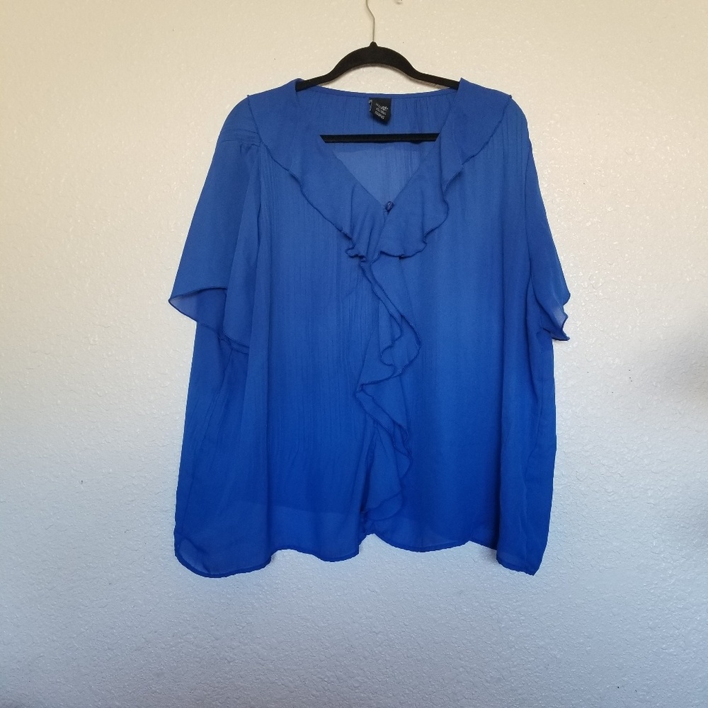 George  Blue Ruffled Sheer Blouse